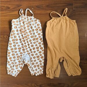 Old Navy Floral and Solid Baby Rompers (2) Size 6-12M